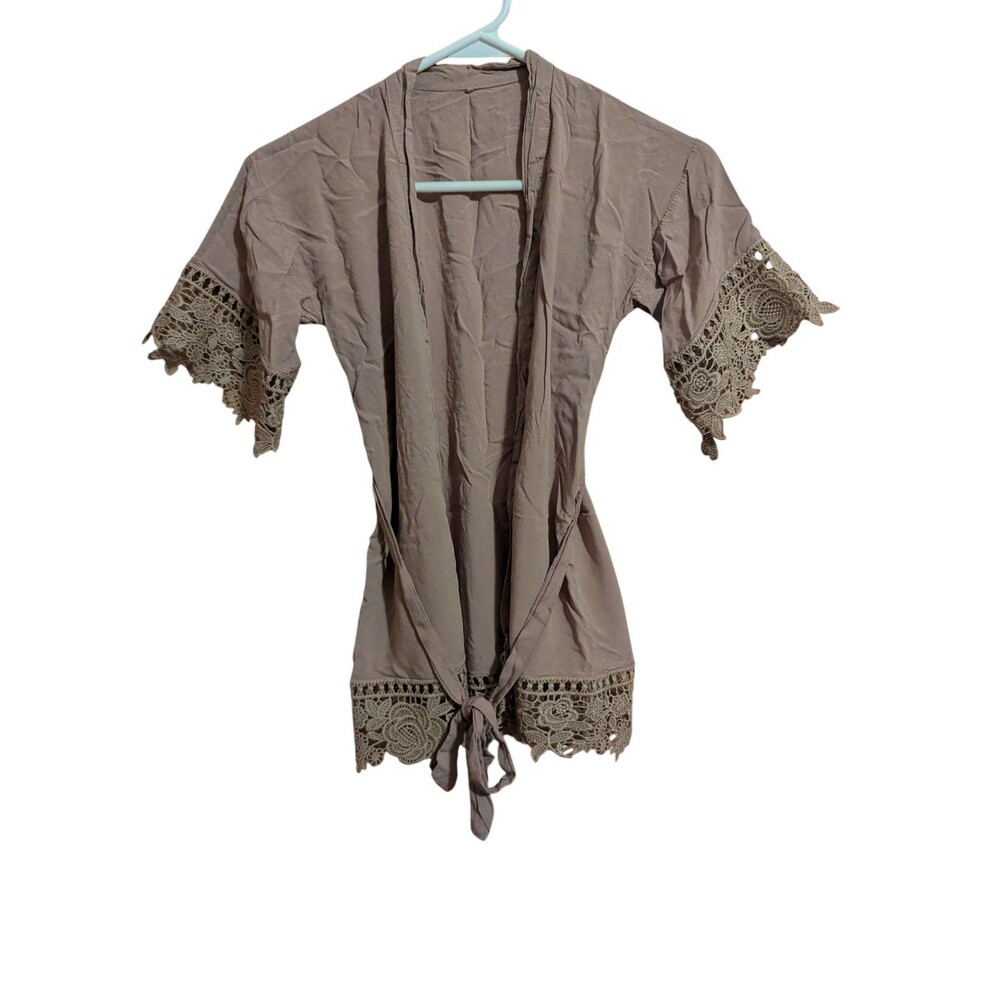 Women’s Boho Kimono Cardigan Lace Trim Open Front Tie Waist